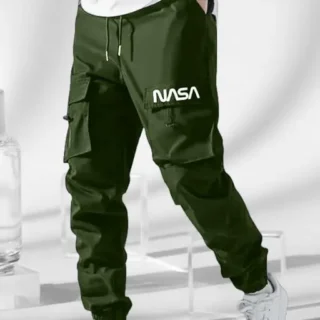 Pack of 2 NASA Printed Cargo Jogger Pants for Men | Military Green & Light Grey | Trendy Track Pants | Stylish Lower for Daily & Gym Use